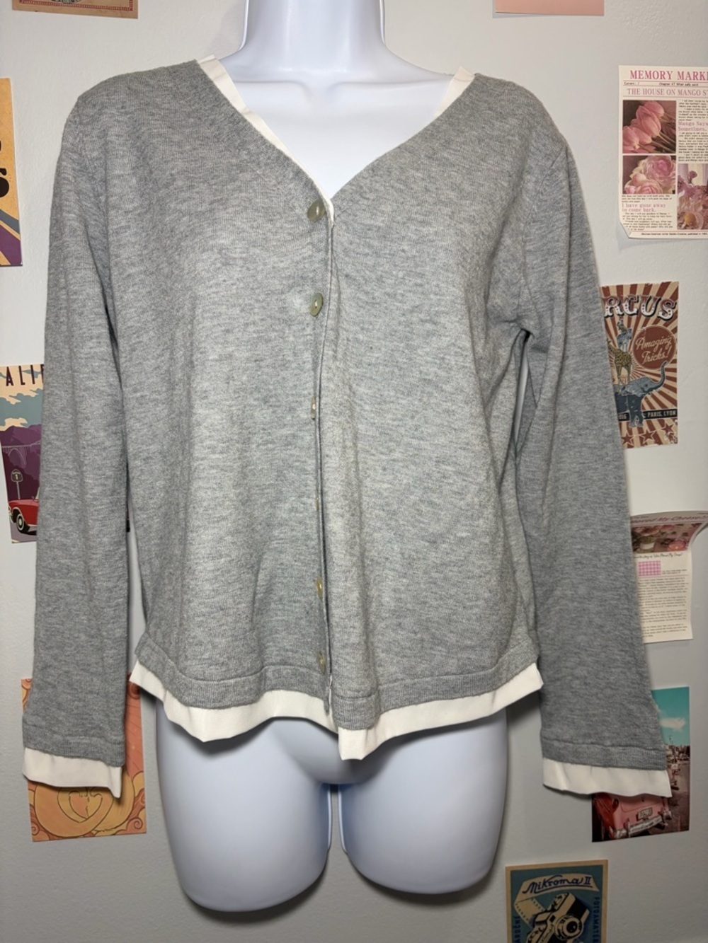 Pinch Gray and Cream Button-Up Cardigan Sweater